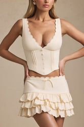 Layered Ruffled Low-Rise Mini Skirt in Ivory